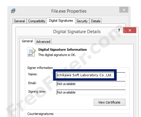 Screenshot of the Ichikawa Soft Laboratory Co.,Ltd. certificate